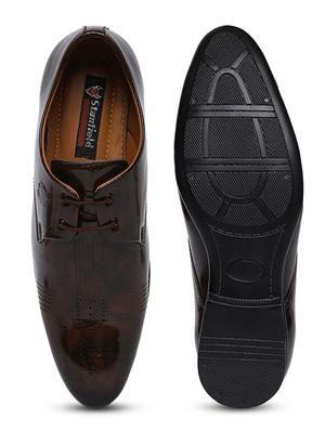 brown synthetic & mesh laceup derbies - 17583222 - Standard Image - 4
