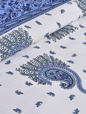 jaipurfabric cotton jaipuri double bedsheet with 2 pillow coverblue pageant paisley king size/90x 108-inch - 17583296 - Standard Image - 2