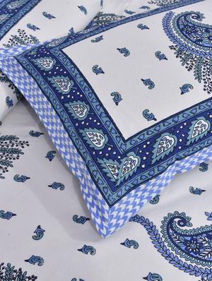 jaipurfabric cotton jaipuri double bedsheet with 2 pillow coverblue pageant paisley king size/90x 108-inch - 17583296 - Standard Image - 4