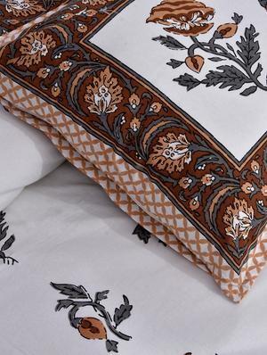jaipurfabric cotton jaipuri double bedsheet with 2 pillow cover orange floral allure set king size/90x 108-inch - 17583299 - Standard Image - 3