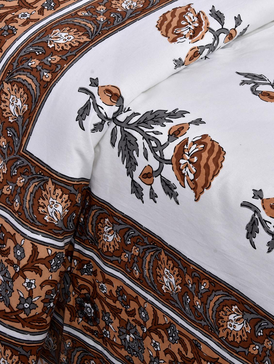 jaipurfabric cotton jaipuri double bedsheet with 2 pillow cover orange floral allure set king size/90x 108-inch - 17583299 - Zoom Image - 2