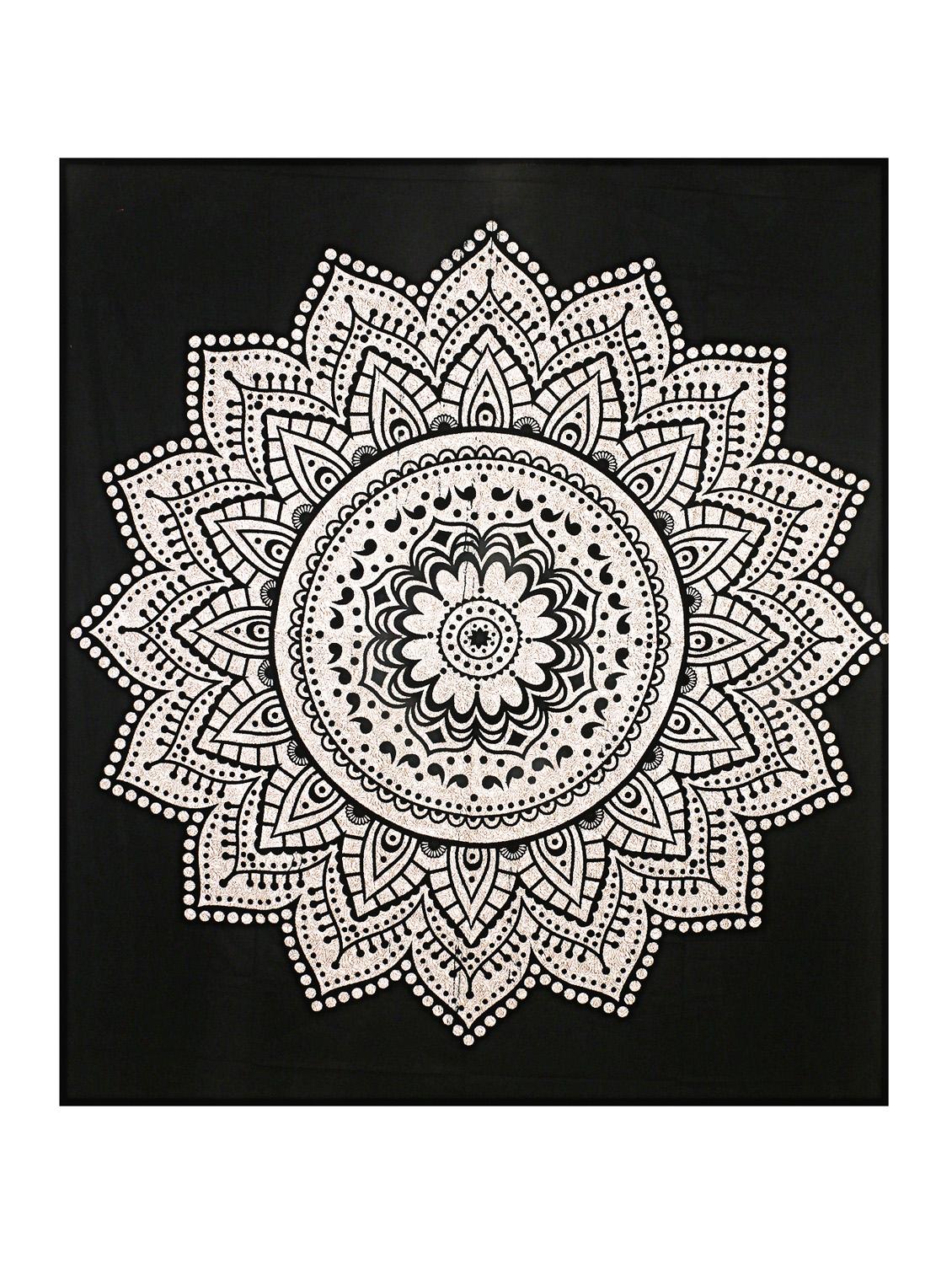 jaipurfabric big rangoli black & white cotton jaipuri double bedsheet with 2 pillow cover set king size - 17583381 - Zoom Image - 2