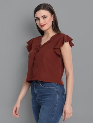 brown crepe crop top - 17583625 - Standard Image - 2