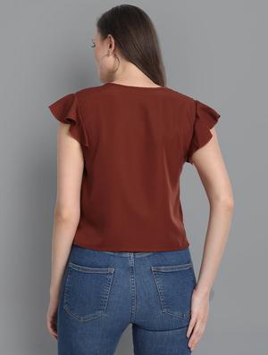 brown crepe crop top - 17583625 - Standard Image - 3