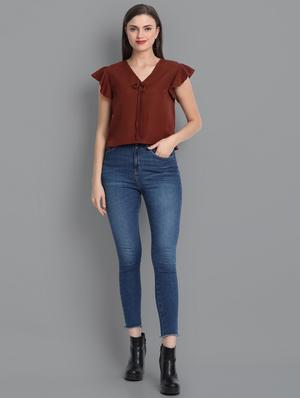brown crepe crop top - 17583625 - Standard Image - 4