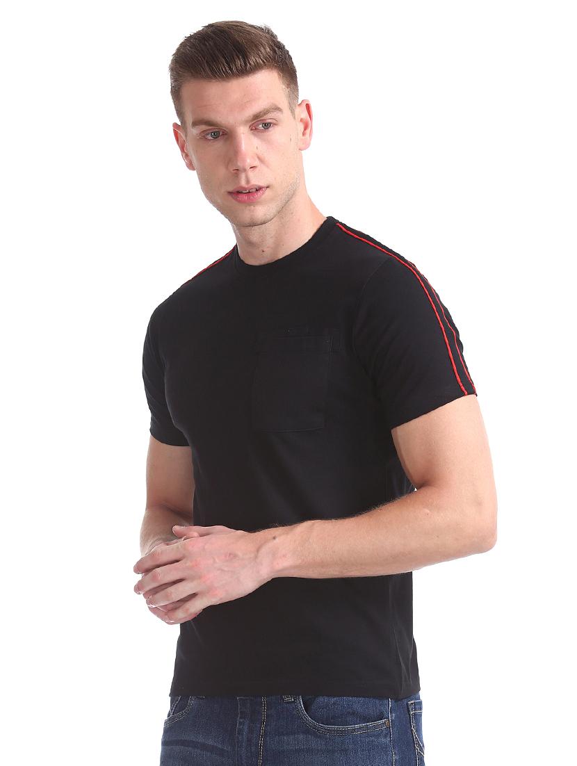 black solid taped t-shirt - 17584284 - Zoom Image - 2