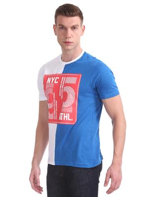 blue printed color block cut & sew t-shirt - 17584297 - Standard Image - 2