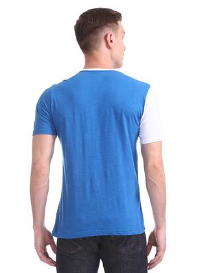 blue printed color block cut & sew t-shirt - 17584297 - Standard Image - 3