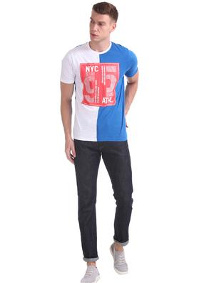 blue printed color block cut & sew t-shirt - 17584297 - Standard Image - 4