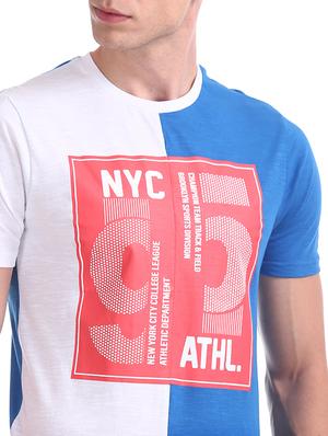 blue printed color block cut & sew t-shirt - 17584297 - Standard Image - 5