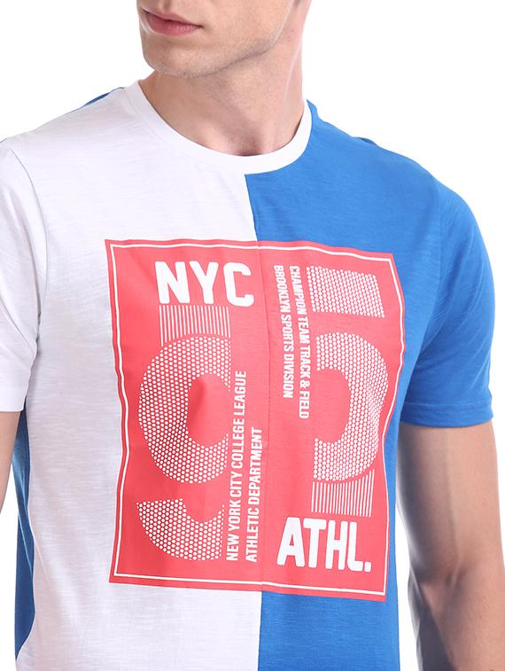blue printed color block cut & sew t-shirt - 17584297 - Zoom Image - 5