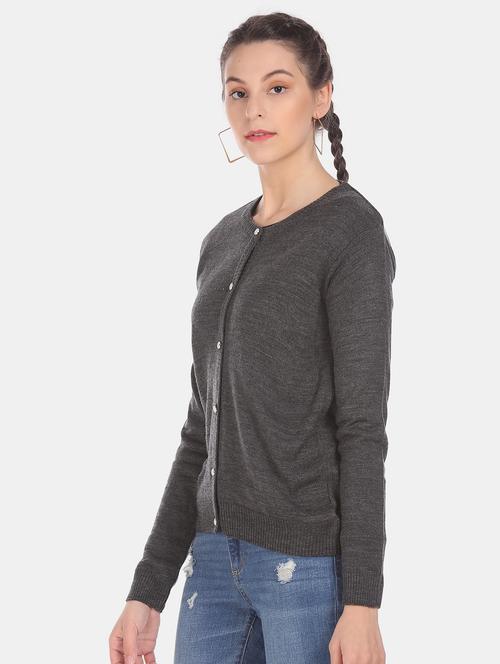 grey acrylic wool blend cardigan - 17584537 - Standard Image - 1