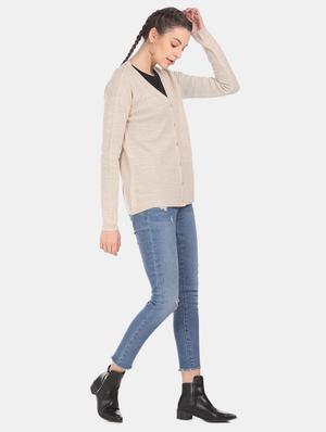beige acrylic wool blend cardigan - 17584543 - Standard Image - 4
