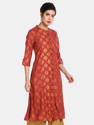 gold print straight kurta - 17584614 - Standard Image - 2