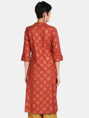 gold print straight kurta - 17584614 - Standard Image - 3