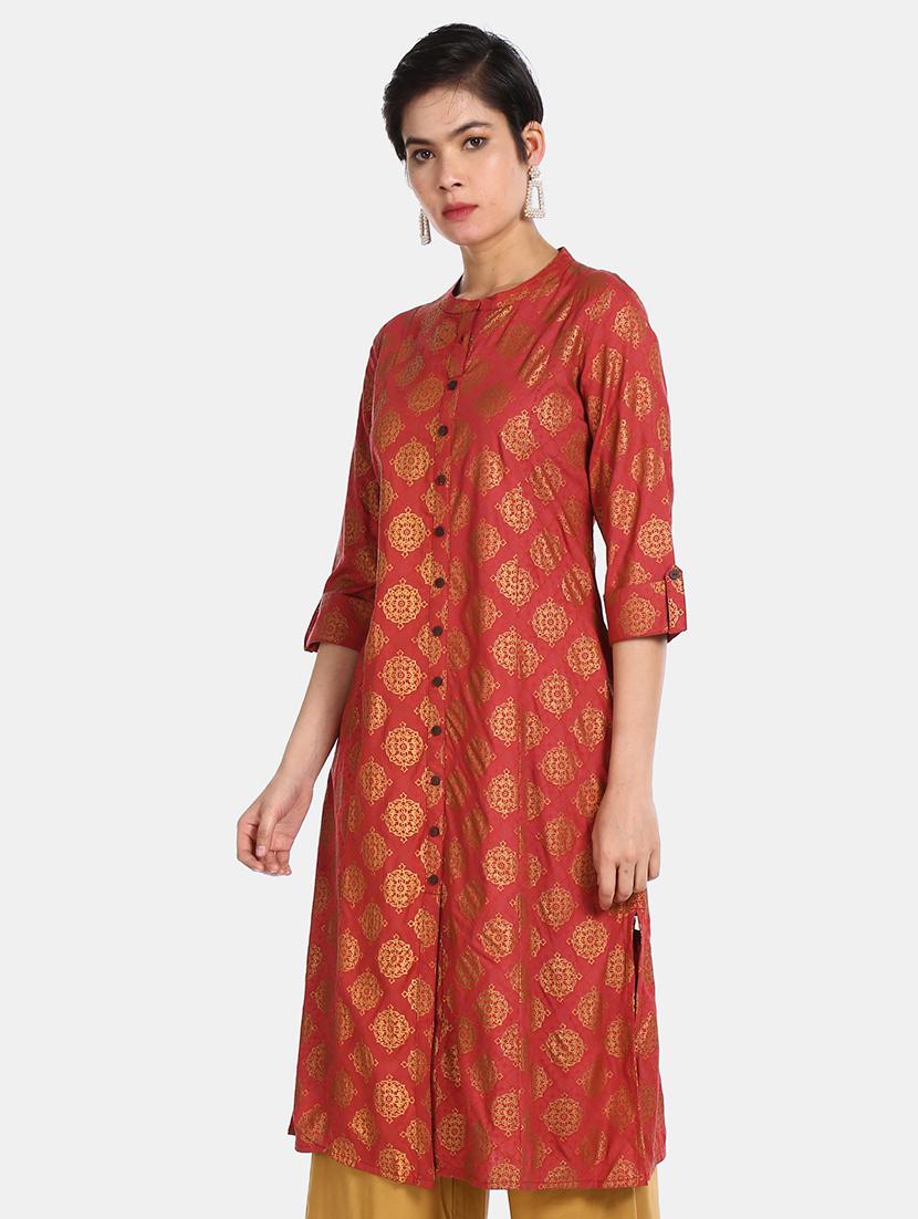 gold print straight kurta - 17584614 - Zoom Image - 1