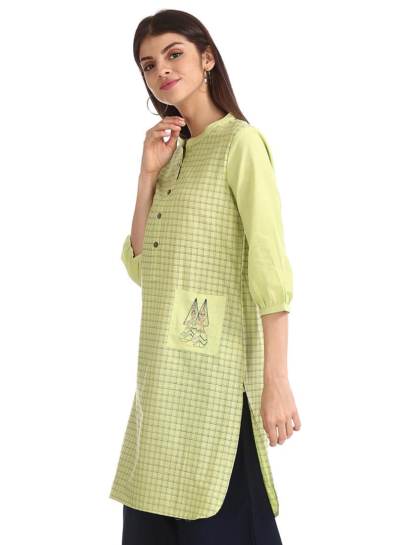checkered straight kurta - 17584633 - Zoom Image - 2