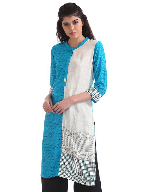 blue solid a-line kurta - 17584700 - Standard Image - 1