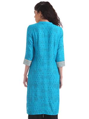 blue solid a-line kurta - 17584700 - Standard Image - 3