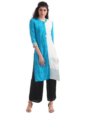 blue solid a-line kurta - 17584700 - Standard Image - 4