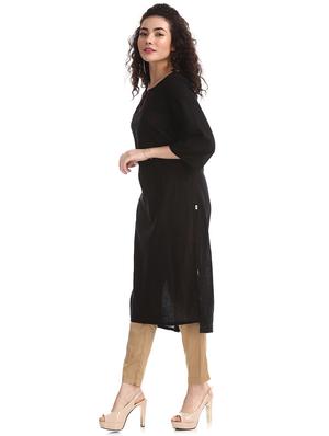 black solid a-line kurta - 17584722 - Standard Image - 2