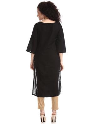 black solid a-line kurta - 17584722 - Standard Image - 3