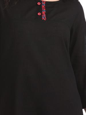 black solid a-line kurta - 17584722 - Standard Image - 4
