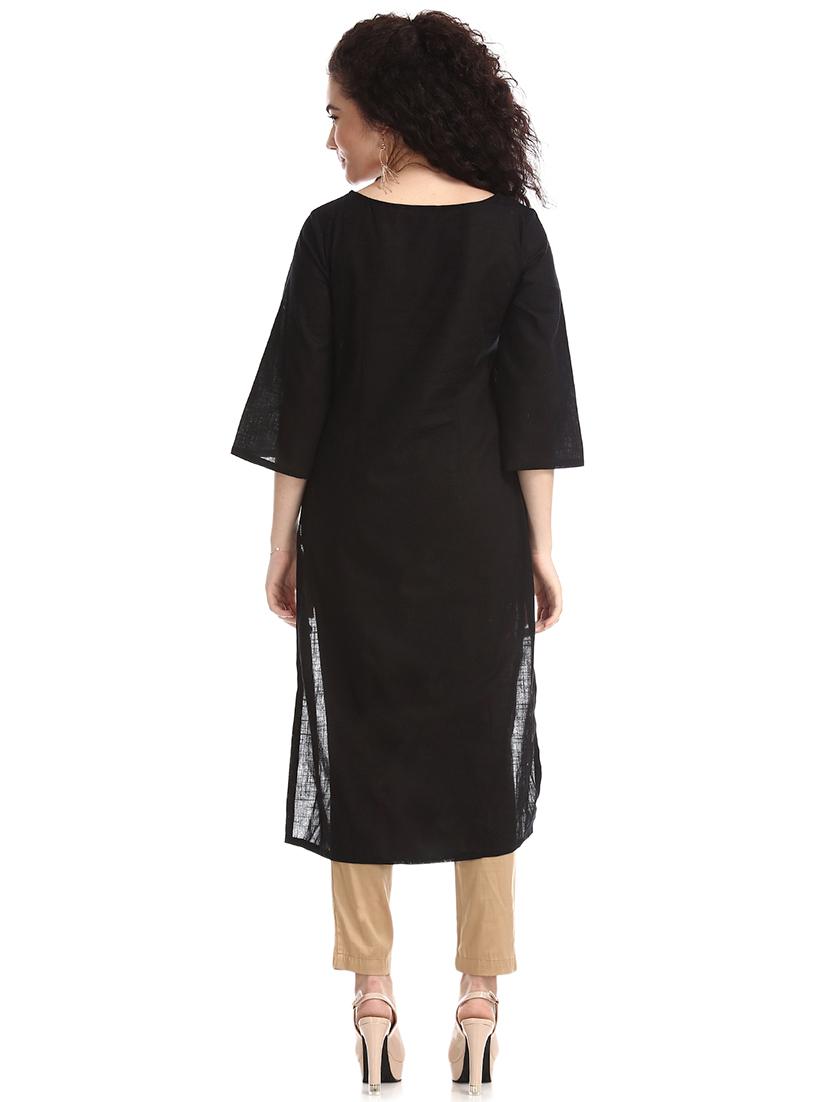 black solid a-line kurta - 17584722 - Zoom Image - 3