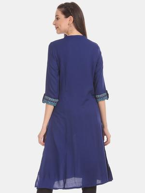 blue solid a-line kurta - 17584774 - Standard Image - 3