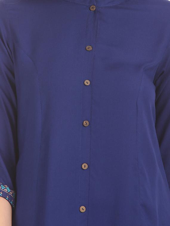 blue solid a-line kurta - 17584774 - Zoom Image - 5