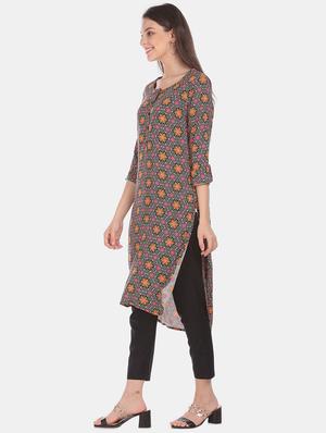 black printed a-line kurta - 17584776 - Standard Image - 2