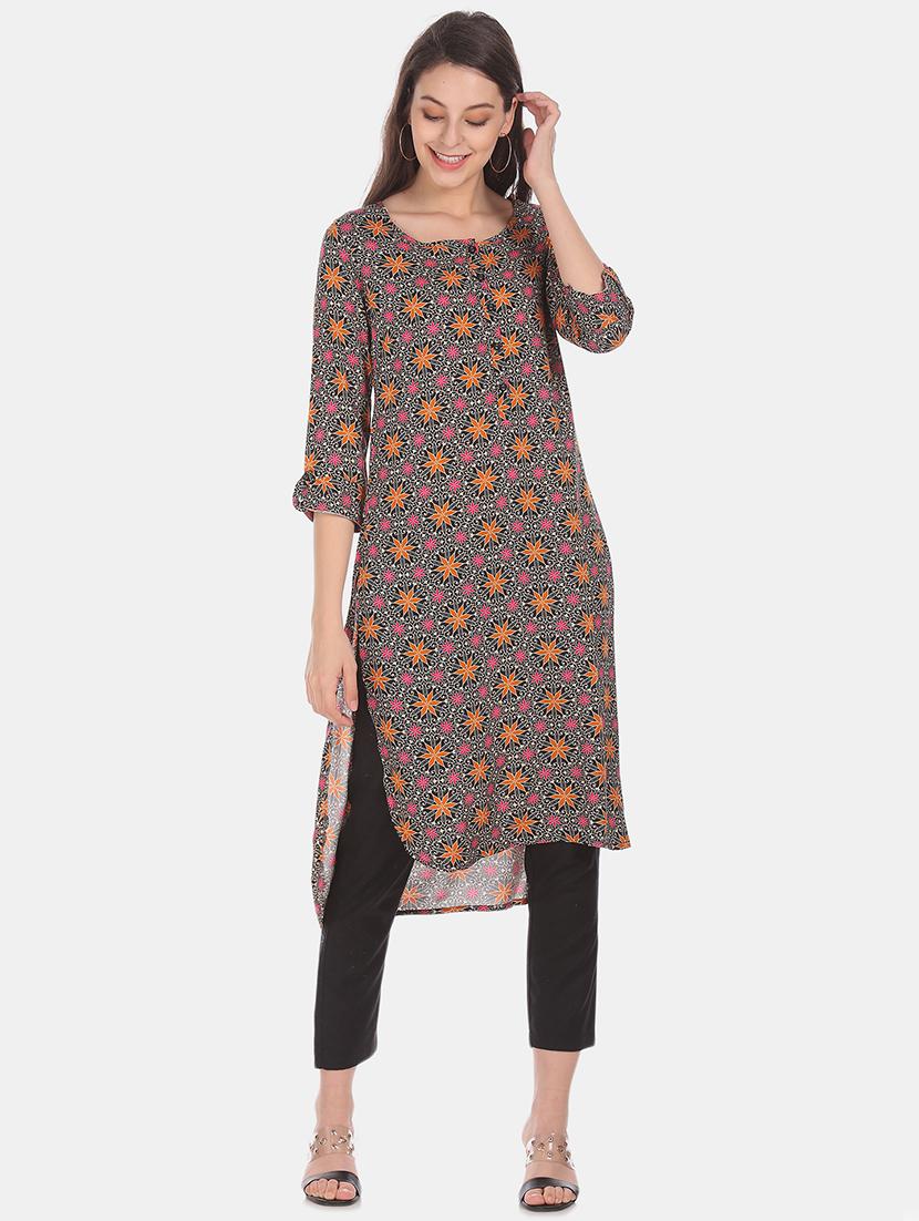 black printed a-line kurta - 17584776 - Zoom Image - 1