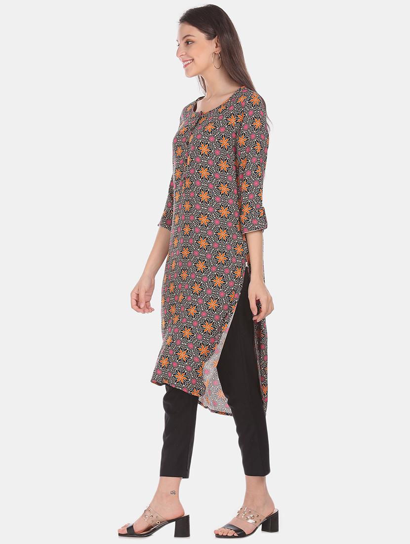 black printed a-line kurta - 17584776 - Zoom Image - 2