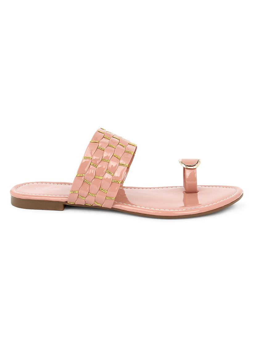 pink leatherette slip on kolhapuris - 17584948 - Zoom Image - 2