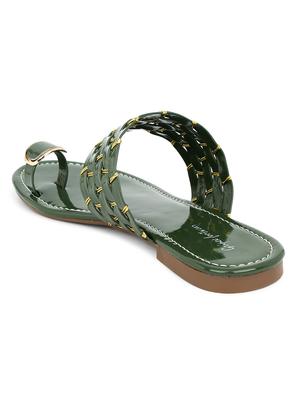 green synthetic slip on kolhapuris - 17584949 - Standard Image - 3