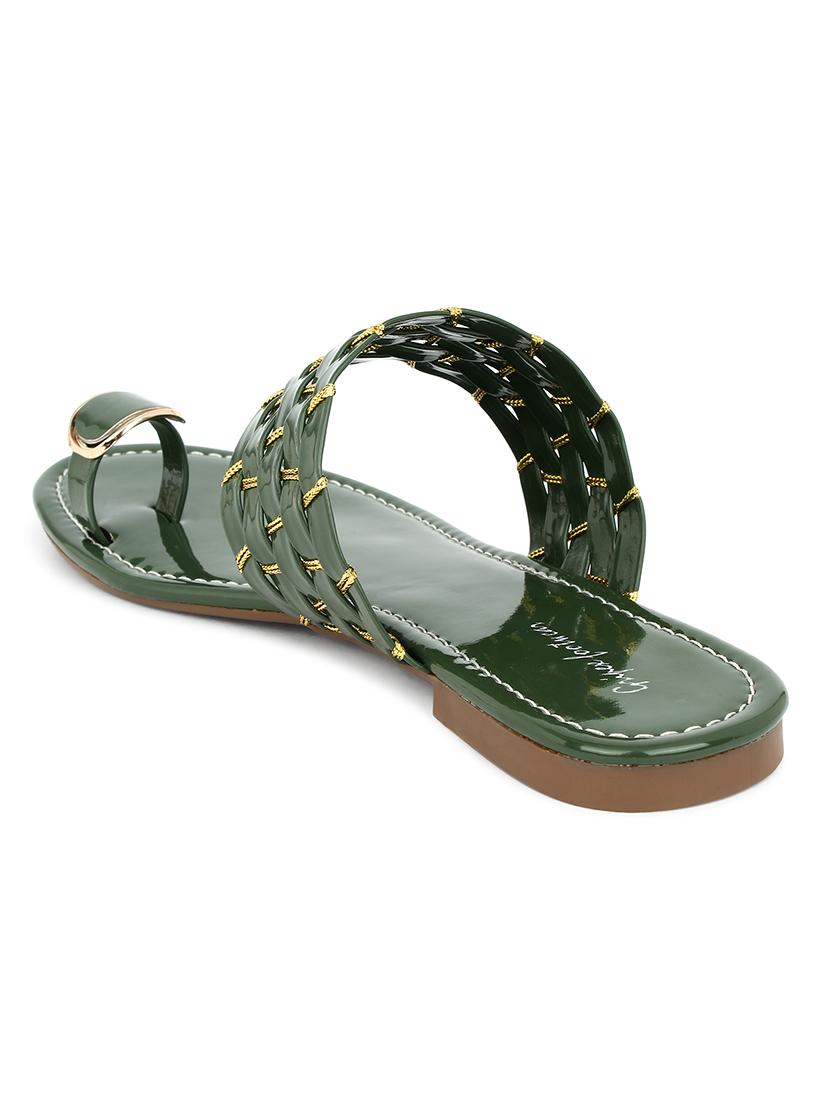 green synthetic slip on kolhapuris - 17584949 - Zoom Image - 3