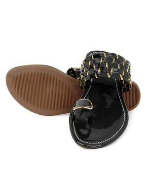 black synthetic slip on kolhapuris - 17584950 - Standard Image - 3