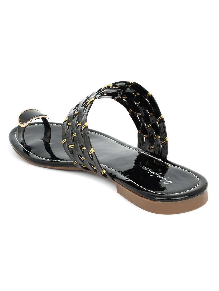 black synthetic slip on kolhapuris - 17584950 - Zoom Image - 2