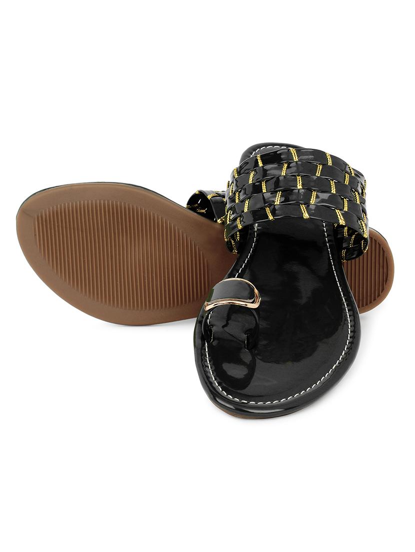black synthetic slip on kolhapuris - 17584950 - Zoom Image - 3