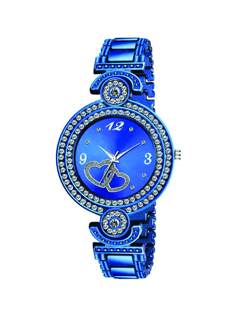 k-40 diamond studded blue color hearts love bracelet watch for women's analog watch - for girls - 17585212 - Zoom Image - 1