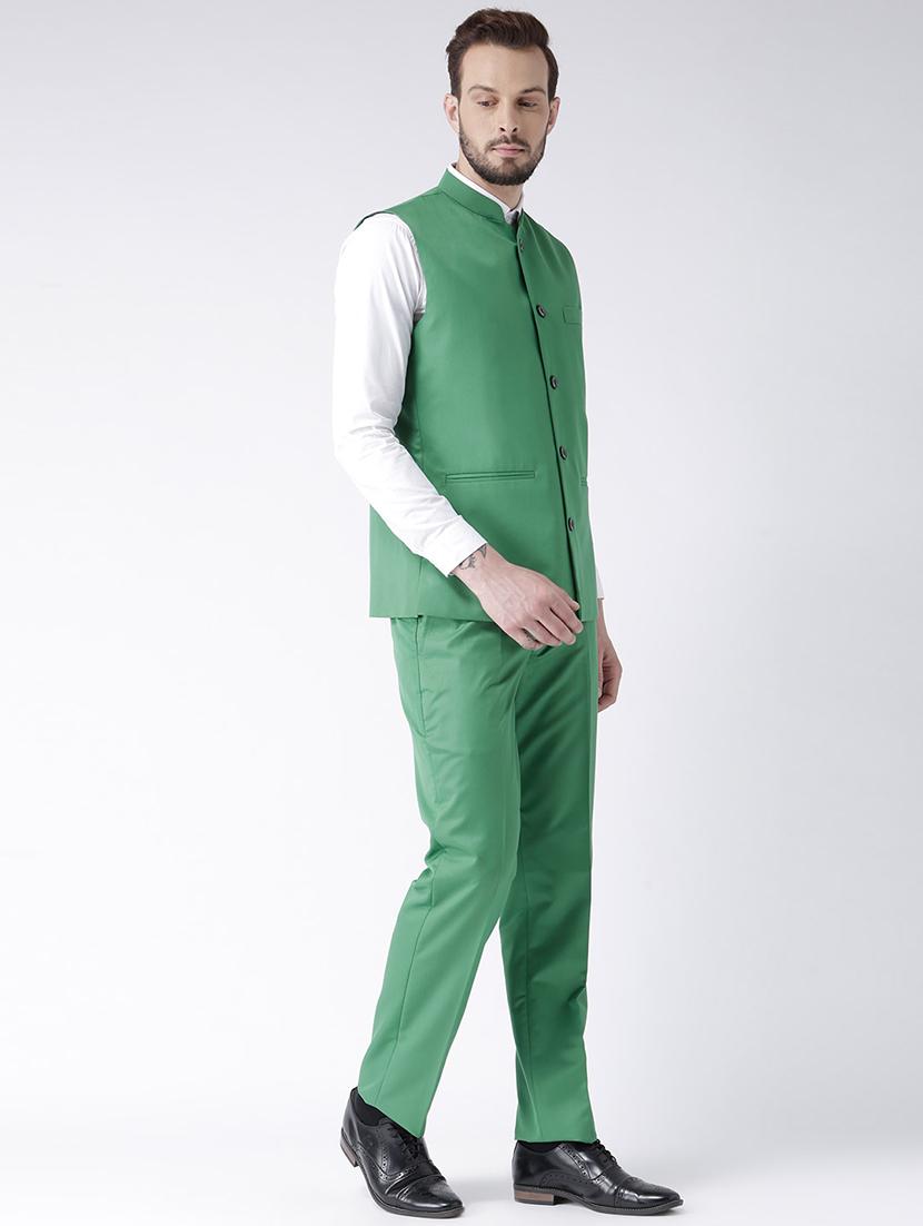 green solid flat front formal trouser - 17585669 - Zoom Image - 2