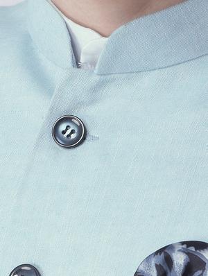 white kurta pyjama set with blue solid nehru jacket - 17585686 - Standard Image - 4