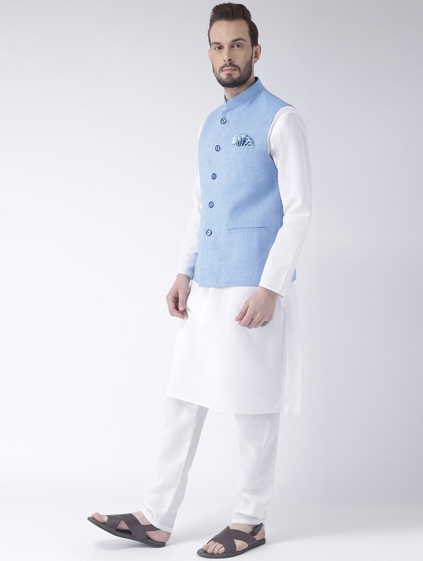 white kurta pyjama set with pink solid nehru jacket - 17585688 - Zoom Image - 2
