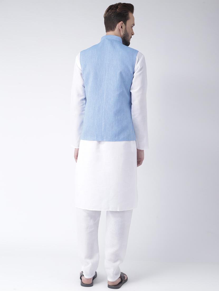 white kurta pyjama set with pink solid nehru jacket - 17585688 - Zoom Image - 3
