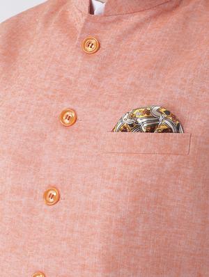 white kurta pyjama set with peach solid nehru jacket - 17585693 - Standard Image - 4