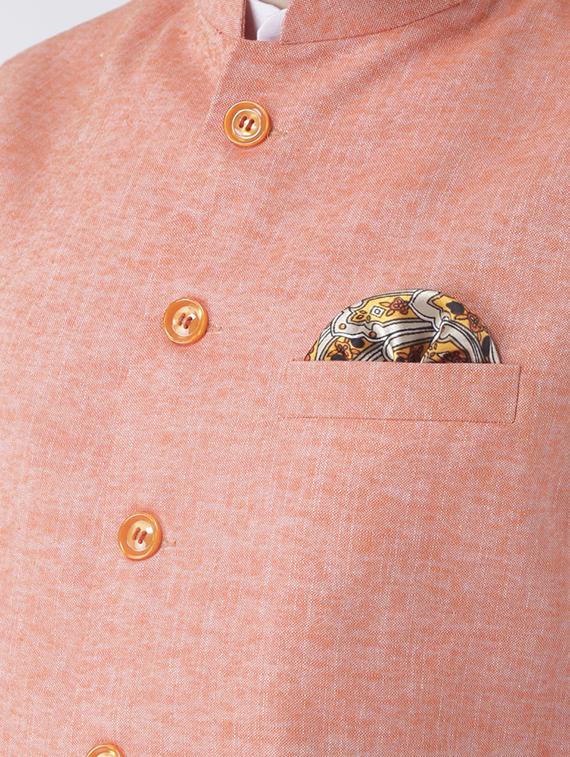 white kurta pyjama set with peach solid nehru jacket - 17585693 - Zoom Image - 4