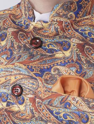 white kurta pyjama set with printed nehru jacket - 17585699 - Standard Image - 4