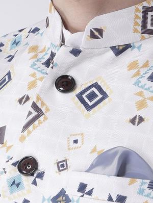 white kurta pyjama set with printed nehru jacket - 17585702 - Standard Image - 4