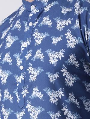 blue printed kurta pyjama set with white solid nehru jacket - 17585705 - Standard Image - 4