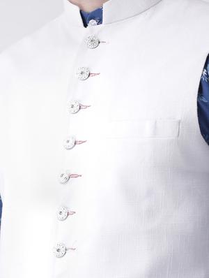blue printed kurta pyjama set with white solid nehru jacket - 17585705 - Standard Image - 5